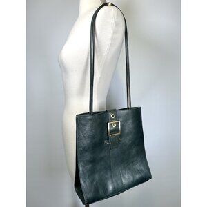 Wilson’s Leather Tote Bag Green Buckle Pebbled Shoulder Purse Y2K Academia Vtg